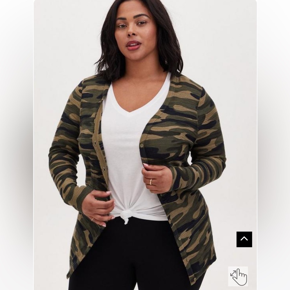 Torrid Camo Slub Boyfriend Cardigan Button-Front Sweater